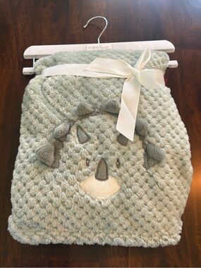 New Mini Bean Plush Dinosaur Baby Blanket - Soft Sage Green